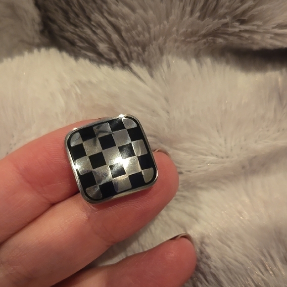Checkered Black and Silver Stainless Steel Cufflinks Brand New In Box - Picture 5 of 5